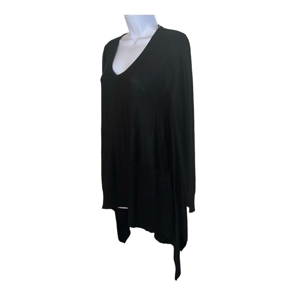 Cupio Scoop Neck Long Sleeve Glittered SharkBite Hem Ribbed Knit Top-BLACK / M - Picture 2 of 4